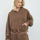 Juli Brown Cropped Hooded Kangaroo Pocket Knit Top