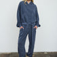 Juli Navy Cropped Hooded Kangaroo Pocket Knit Top