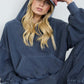 Juli Navy Cropped Hooded Kangaroo Pocket Knit Top