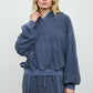Juli Navy Cropped Hooded Kangaroo Pocket Knit Top