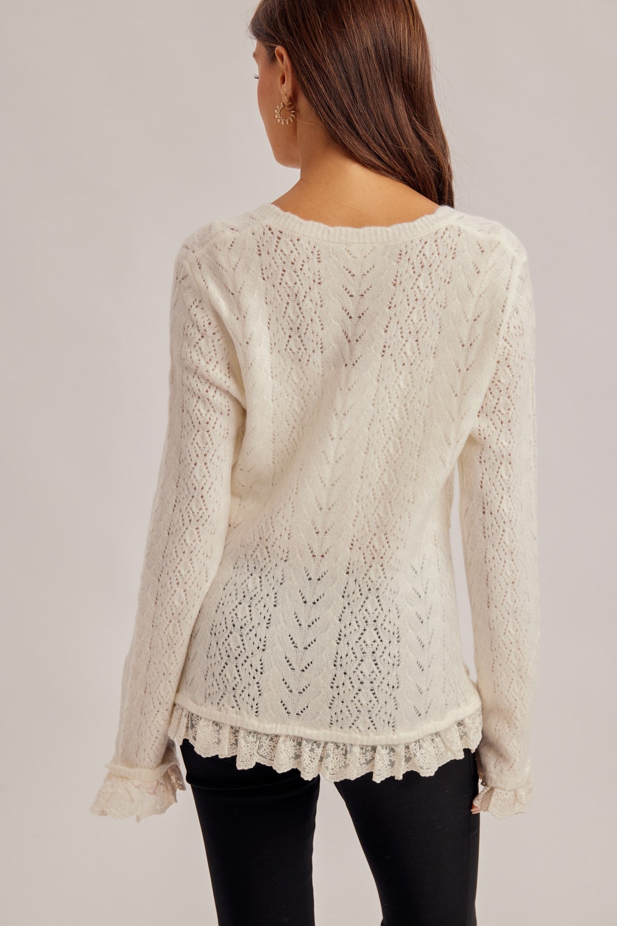 Lace Detail Ribbon Tied Cardigan