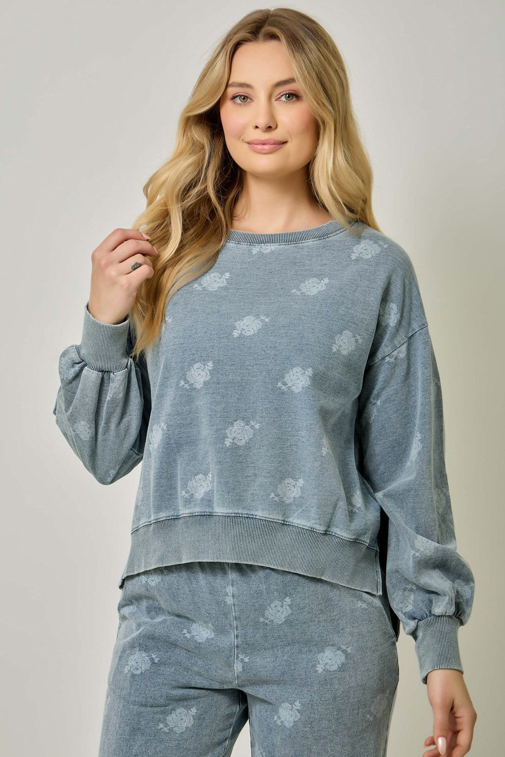 Zoey Printed Knit Denim Sweatshirt