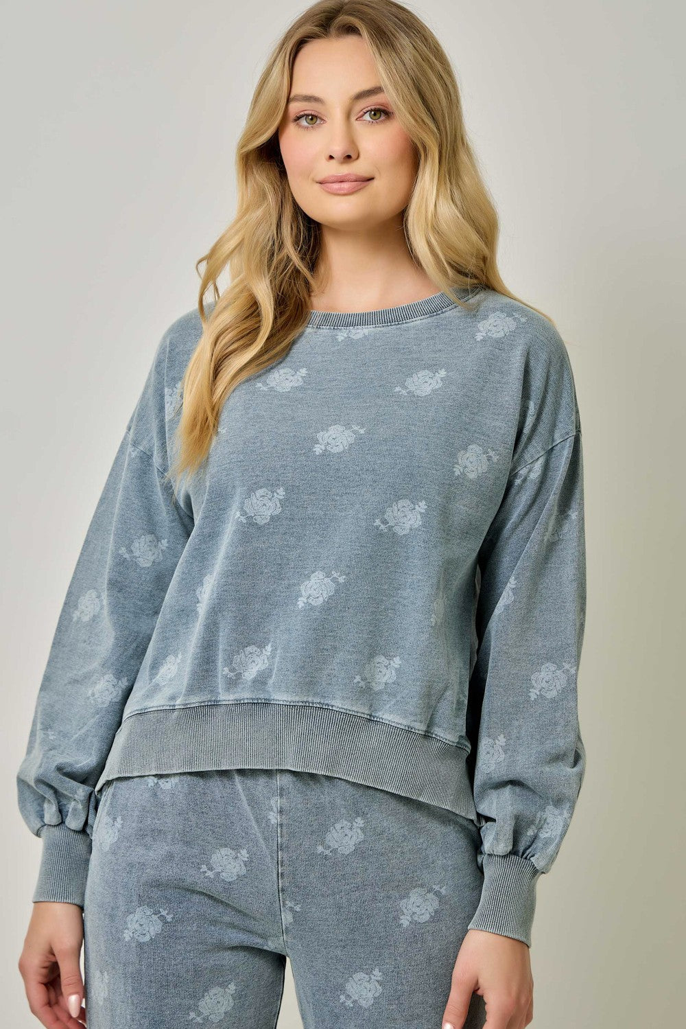 Zoey Printed Knit Denim Sweatshirt