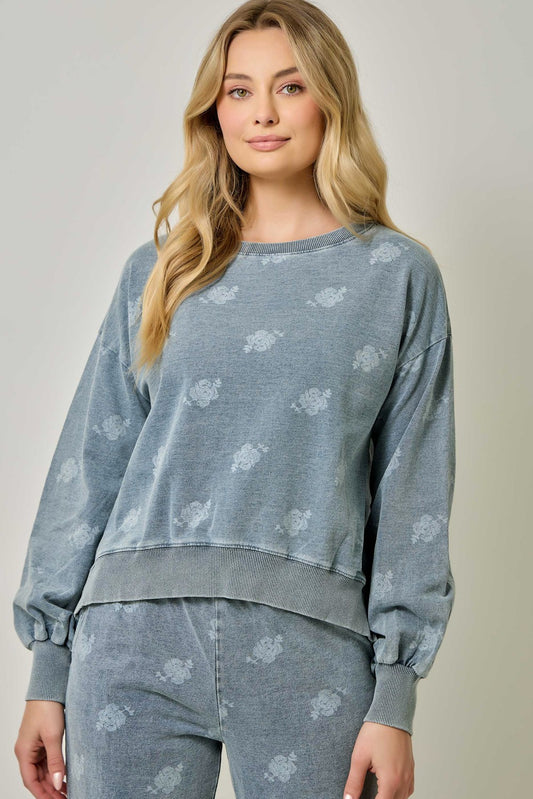 Zoey Printed Knit Denim Sweatshirt