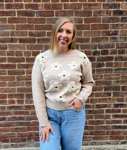 Evelyn Floral Sweater in Taupe