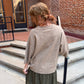 Heathered Crew Neck Half Sleeve Boxy Pullover in Tan
