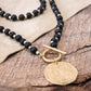 Multi Strand Wooden Beads Short Coin Necklace in Black and Gold