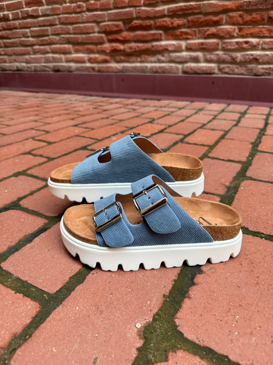 Jazmin Taupe Platform Sandals in Navy