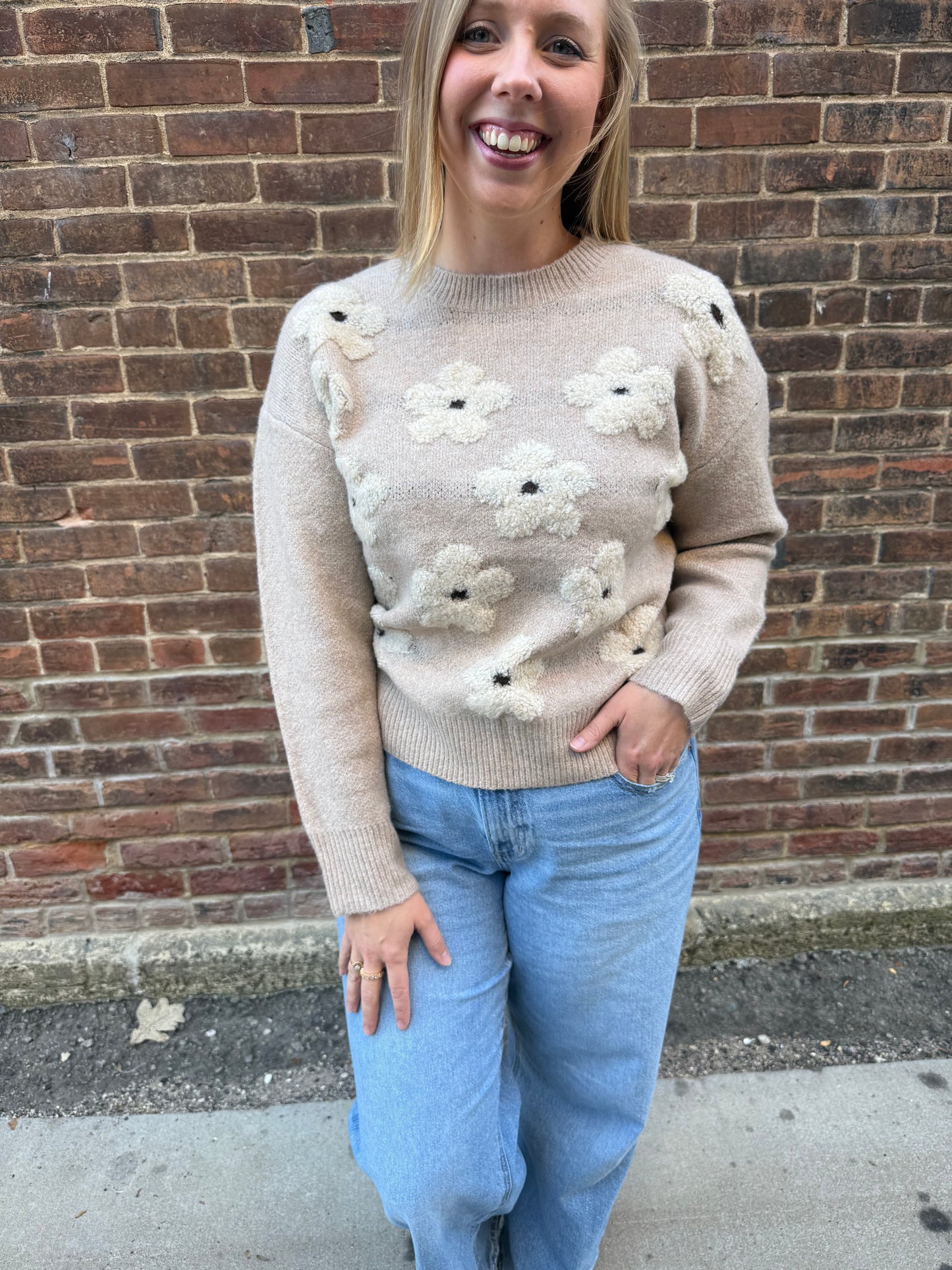 Evelyn Floral Sweater in Taupe
