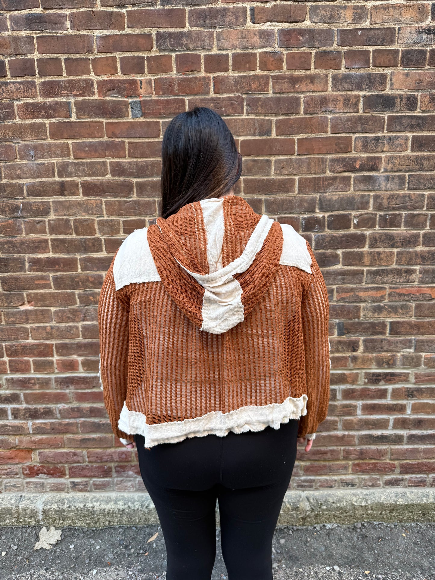 Kylie Open Knit Button Down in Rust
