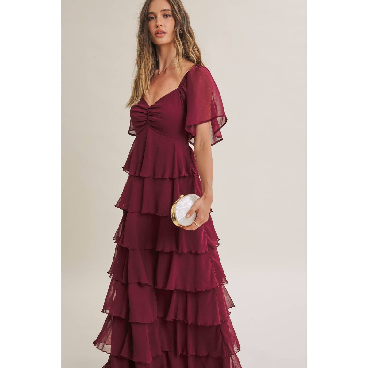 Cortney Smocked Maxi Dress in Burgundy