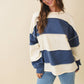 Angela Oversized Color Block Long Sleeve Pullover in Navy