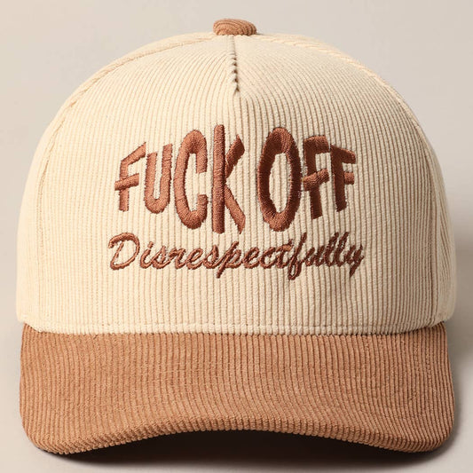 Fuck Off Disrespectfully Corduroy Trucker in Beige