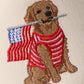Golden Retriever Holding USA Flag Denim Brim Trucker Hat in Light Denim