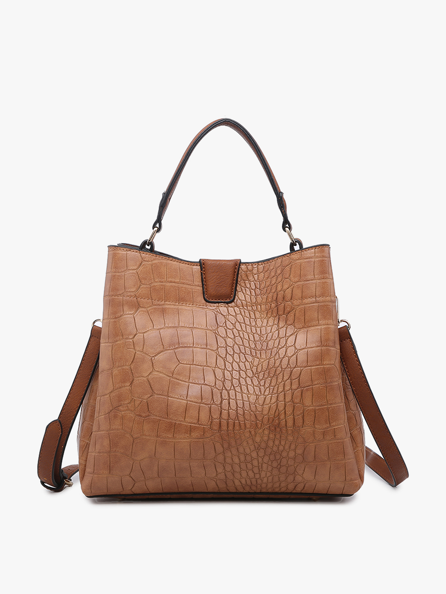 Croc-Brown Tati Satchel w/ Shoulder Strap