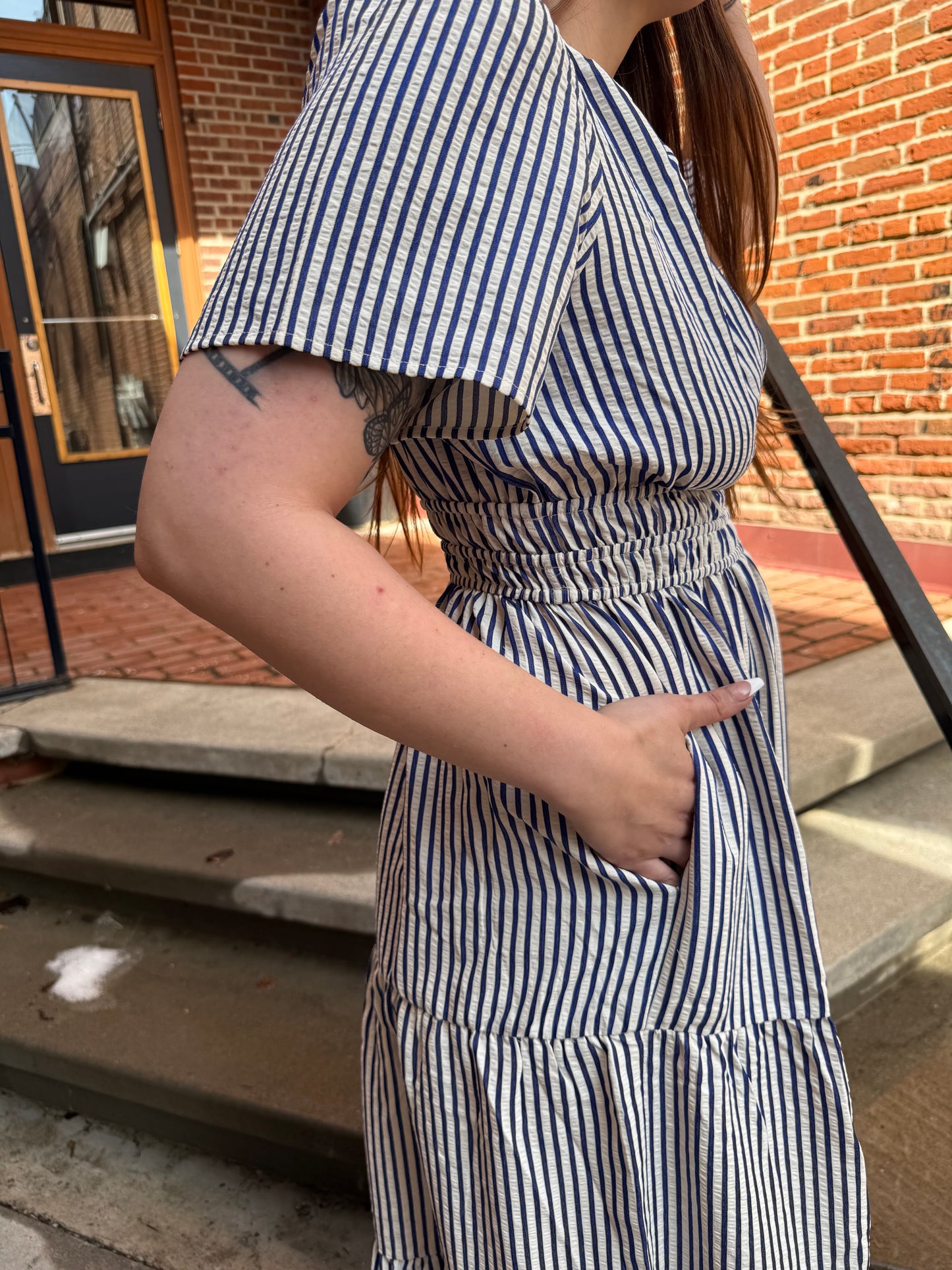 Amanda Striped Maxi Dress in Navy