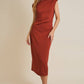 Lauren One Shoulder Midi Dress in Rust