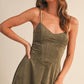 Emma Suede Corset Midi Dress in Camel