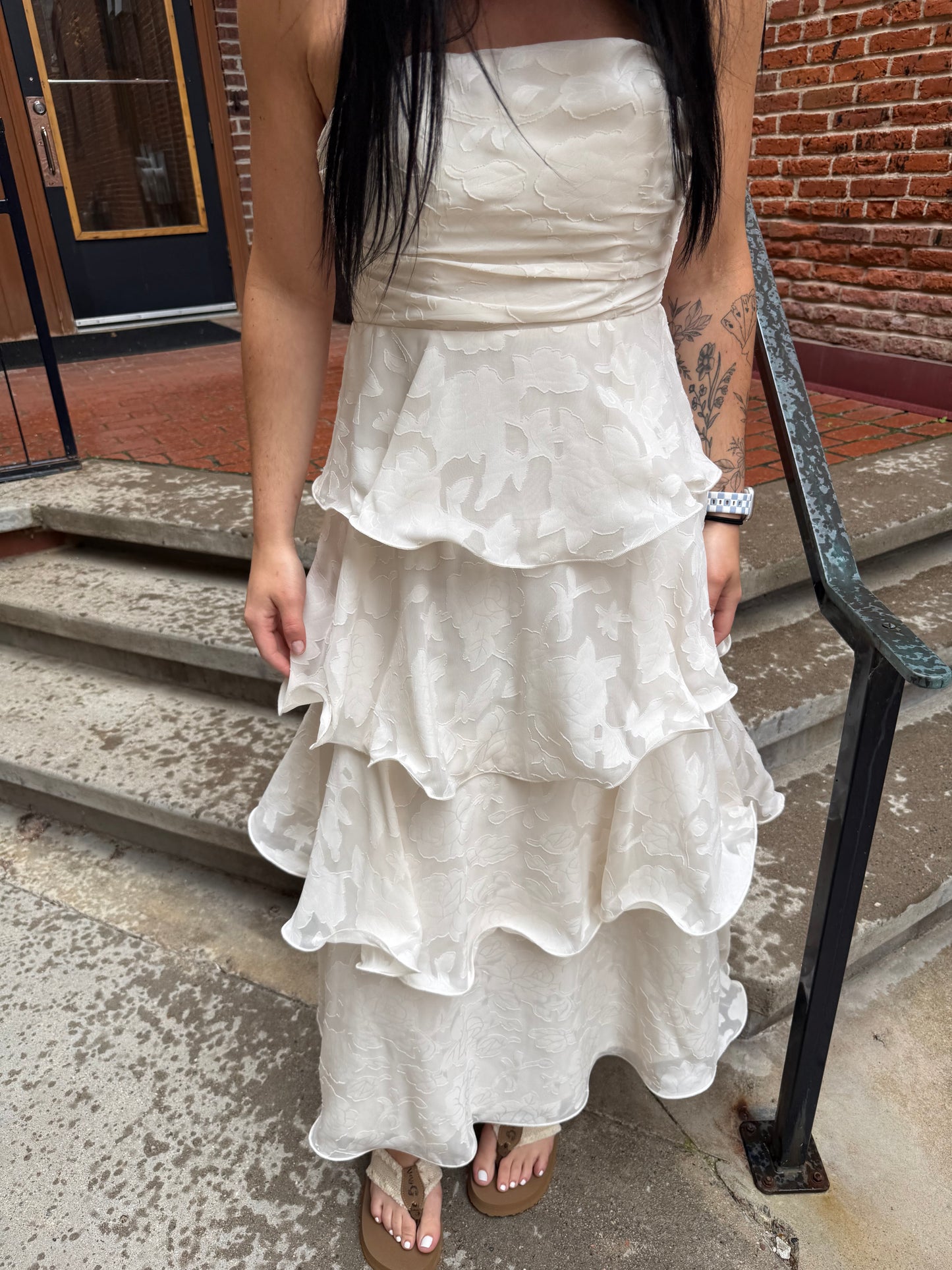 Molly Jacquard Tiered Maxi Dress in Cream
