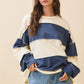 Angela Oversized Color Block Long Sleeve Pullover in Navy