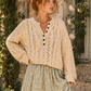 Alayna Textured Cropped Henley Knit Sweater in Pearl