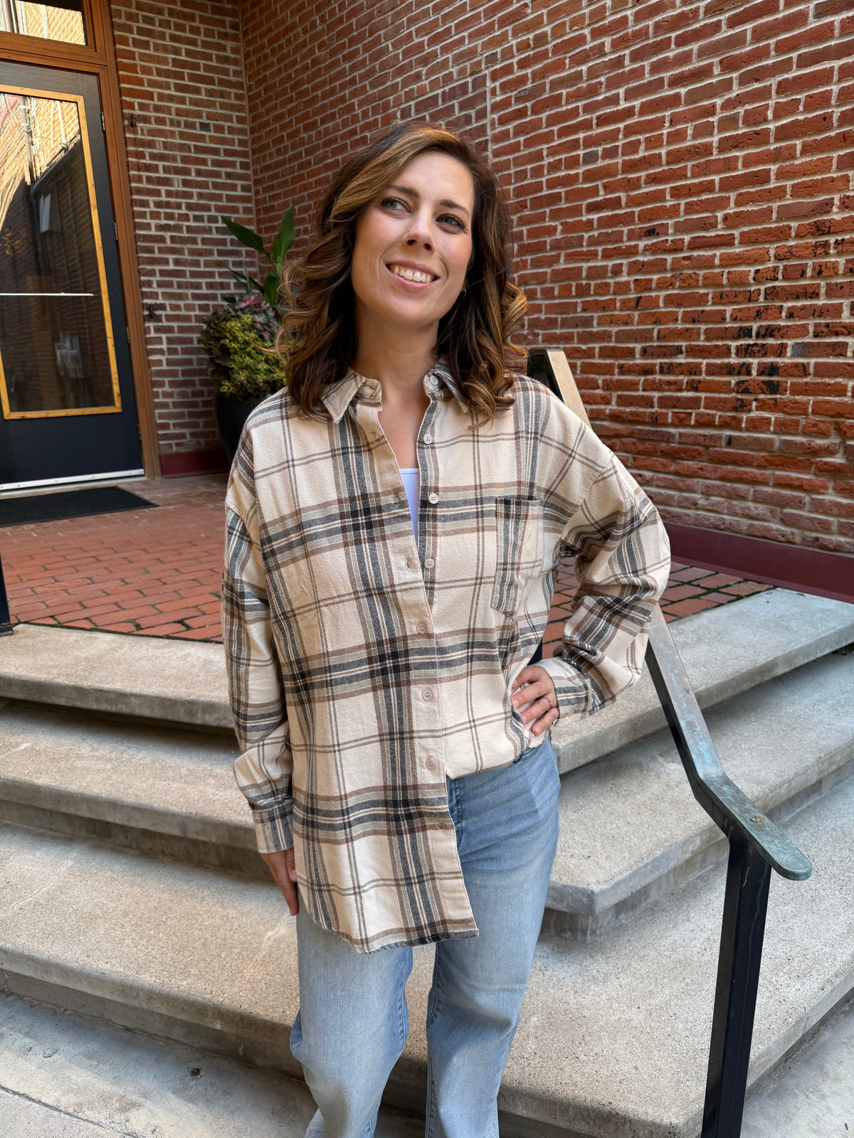 Elise Plaid Boxy Button Down Collared Long Sleeve Shirt