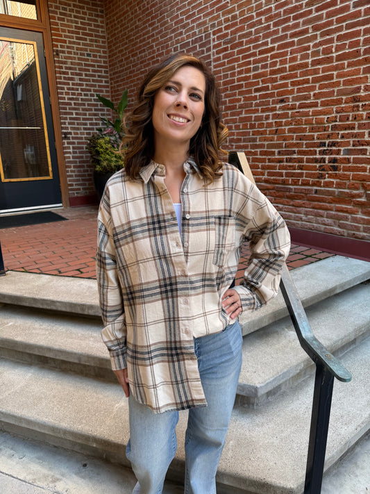 Elise Plaid Boxy Button Down Collared Long Sleeve Shirt