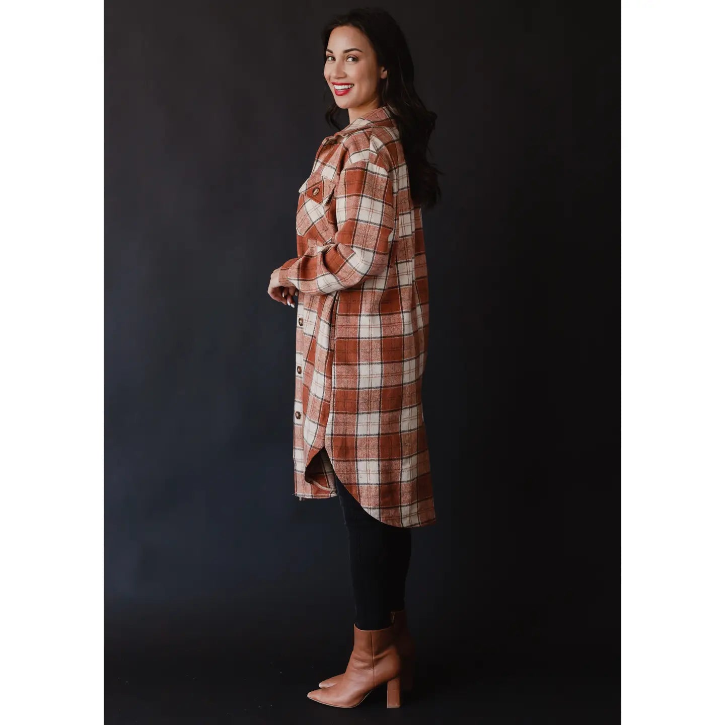 Cleo Rust, Cream & Brown Plaid Long Flannel
