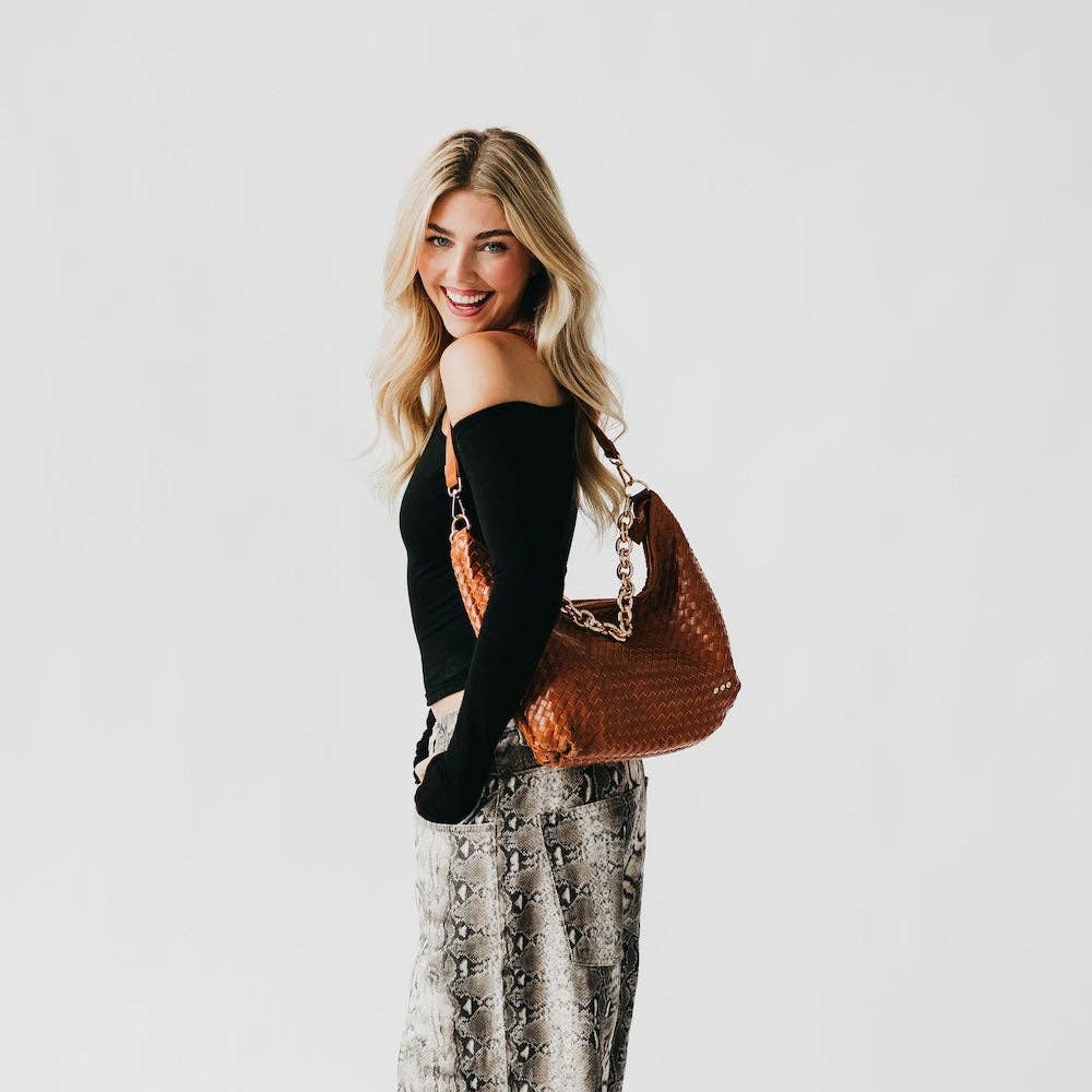 Sienna Slouchy Woven Shoulder Bag in Taupe