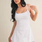 White Polka Dot Print Lace Trim Ruffle Mini Dress