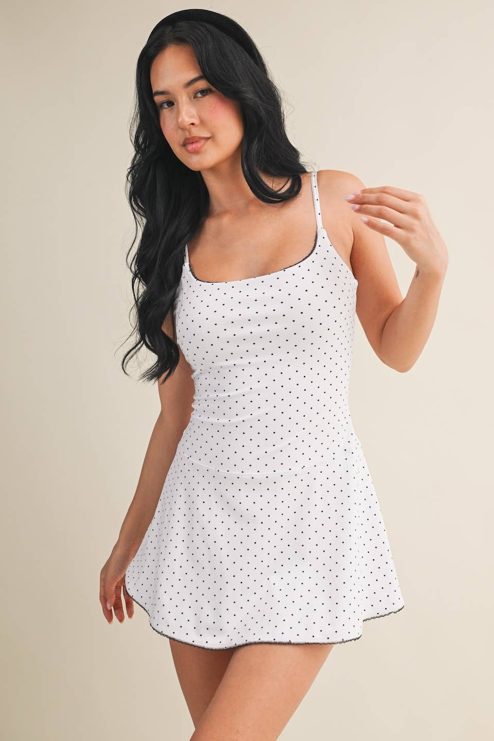 White Polka Dot Print Lace Trim Ruffle Mini Dress