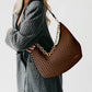 Sienna Slouchy Woven Shoulder Bag in Checkered Tan