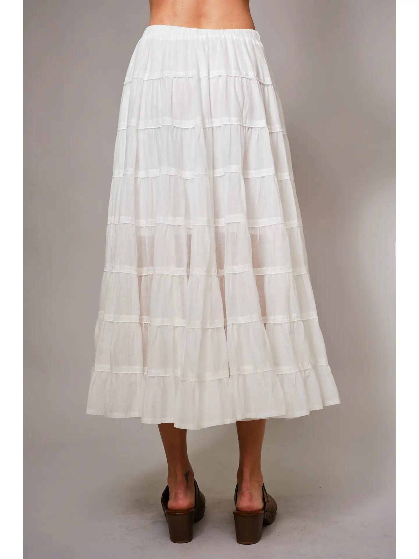 Aleah Tiered Cotton Blend A-Line Midi Skirt