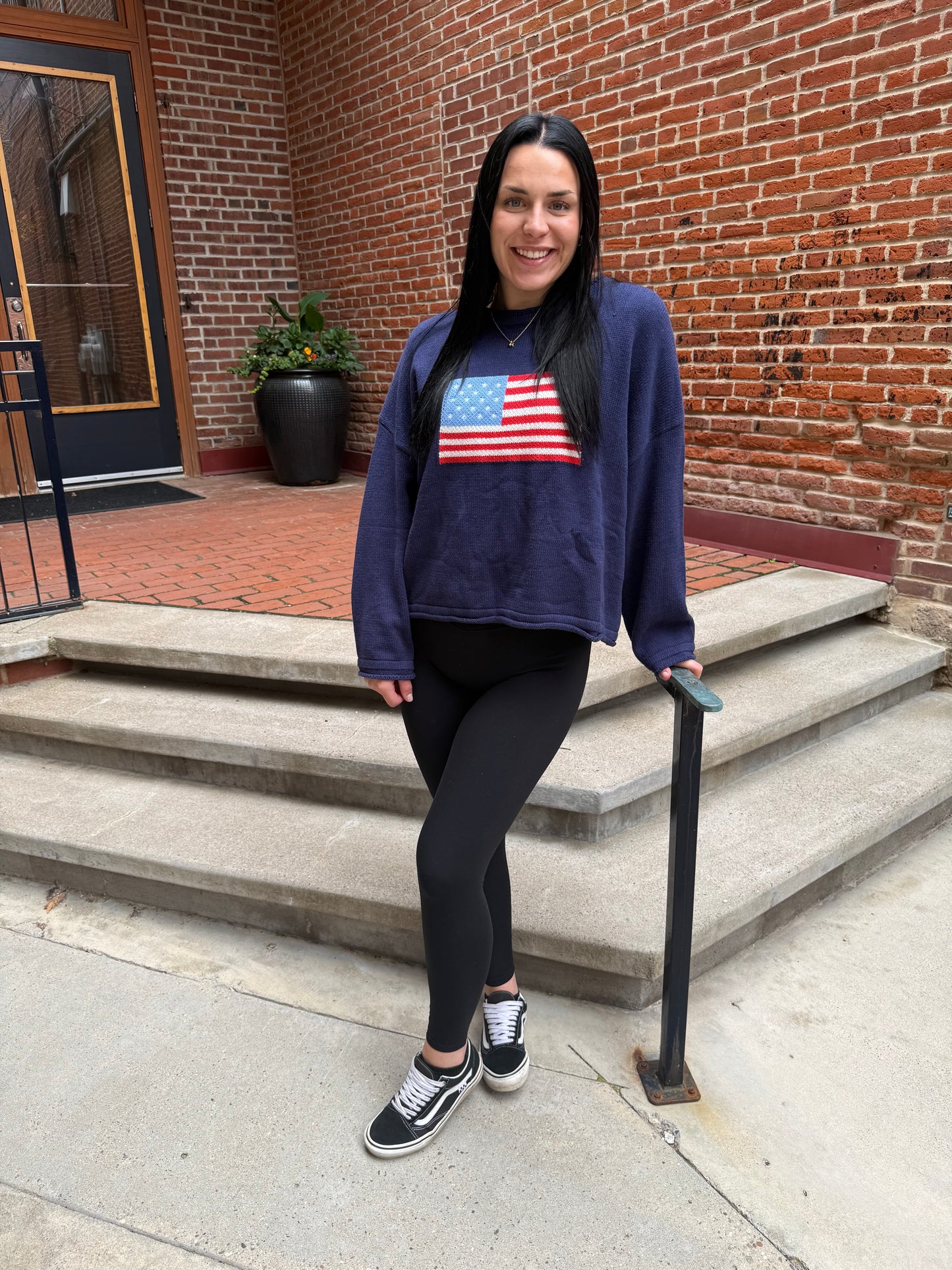 Renae Graphic Knit Long Sleeve Top in Navy