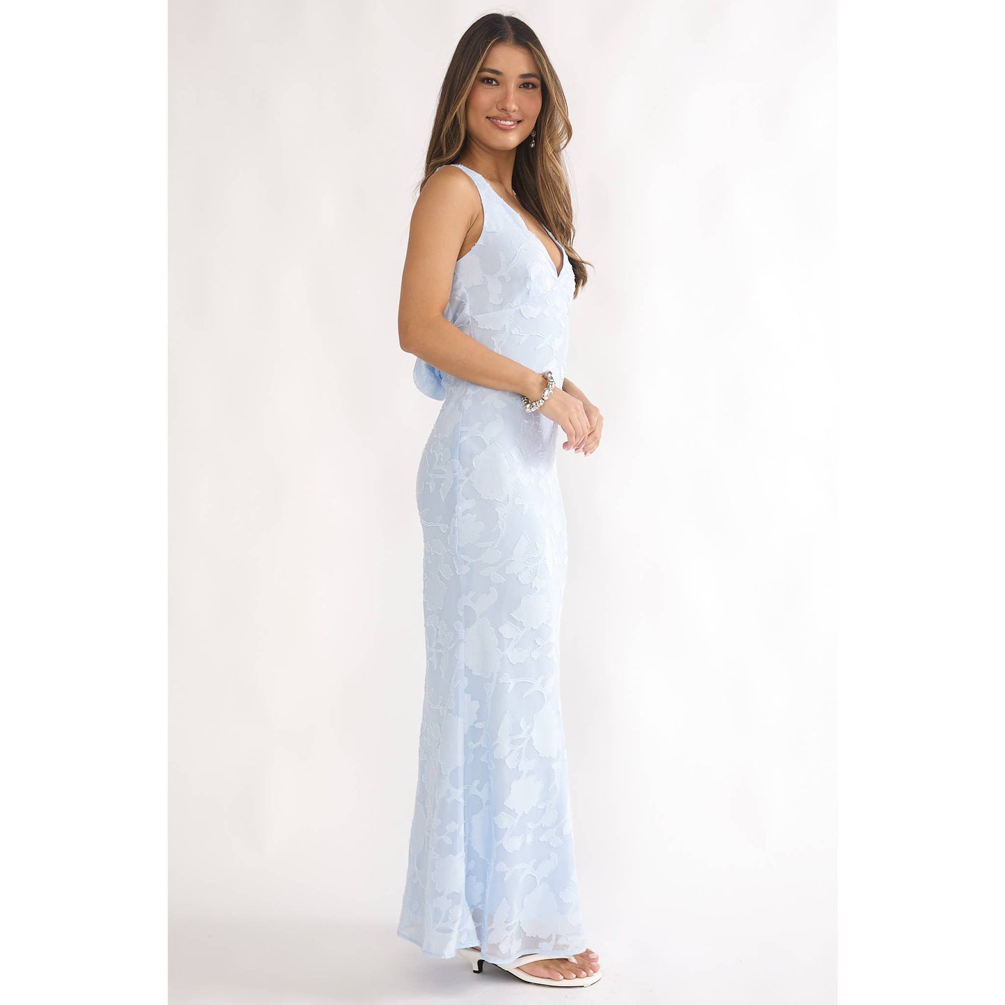 Lydia Floral Burnout Maxi Dress in Pale Blue