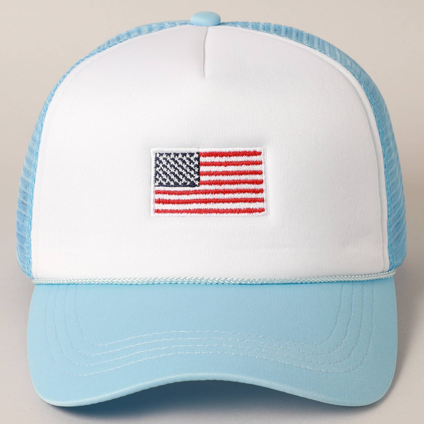 American Flag Trucker Hat in Light Blue