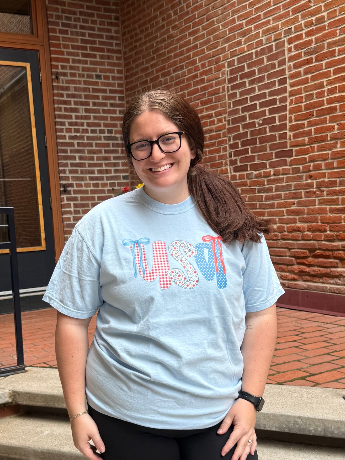 USA Preppy Bow Comfort Colors T Shirt 4th of July in Hydrangea