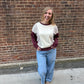 Ember Striped Terry Sweatshirt in Maroon