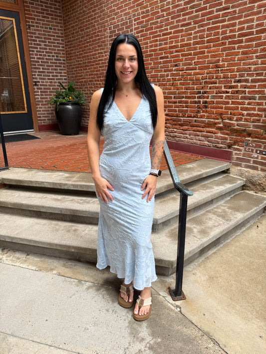 Lydia Floral Burnout Maxi Dress in Pale Blue