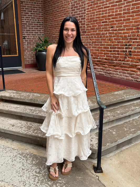 Molly Jacquard Tiered Maxi Dress in Cream
