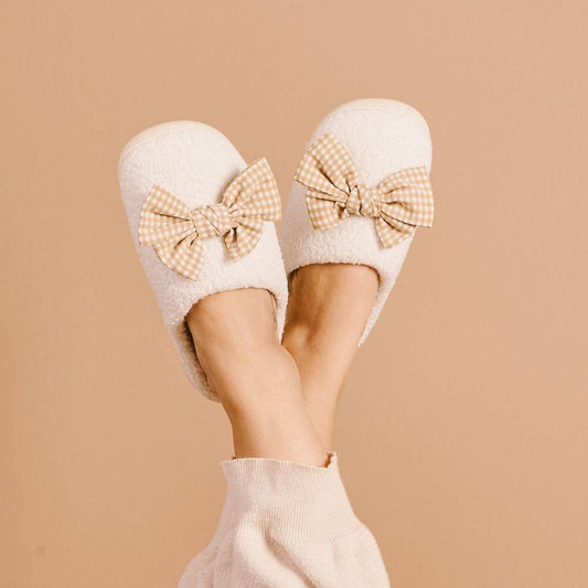 Betty Bow Maple Gingham Fuzzy Slippers