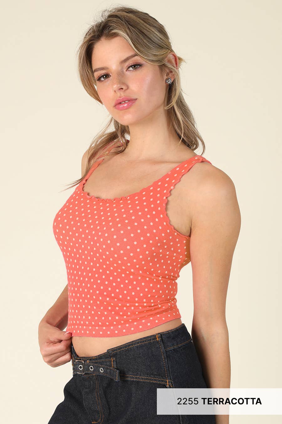 Whitney Polka Dot Edge Crop Top in Terracotta