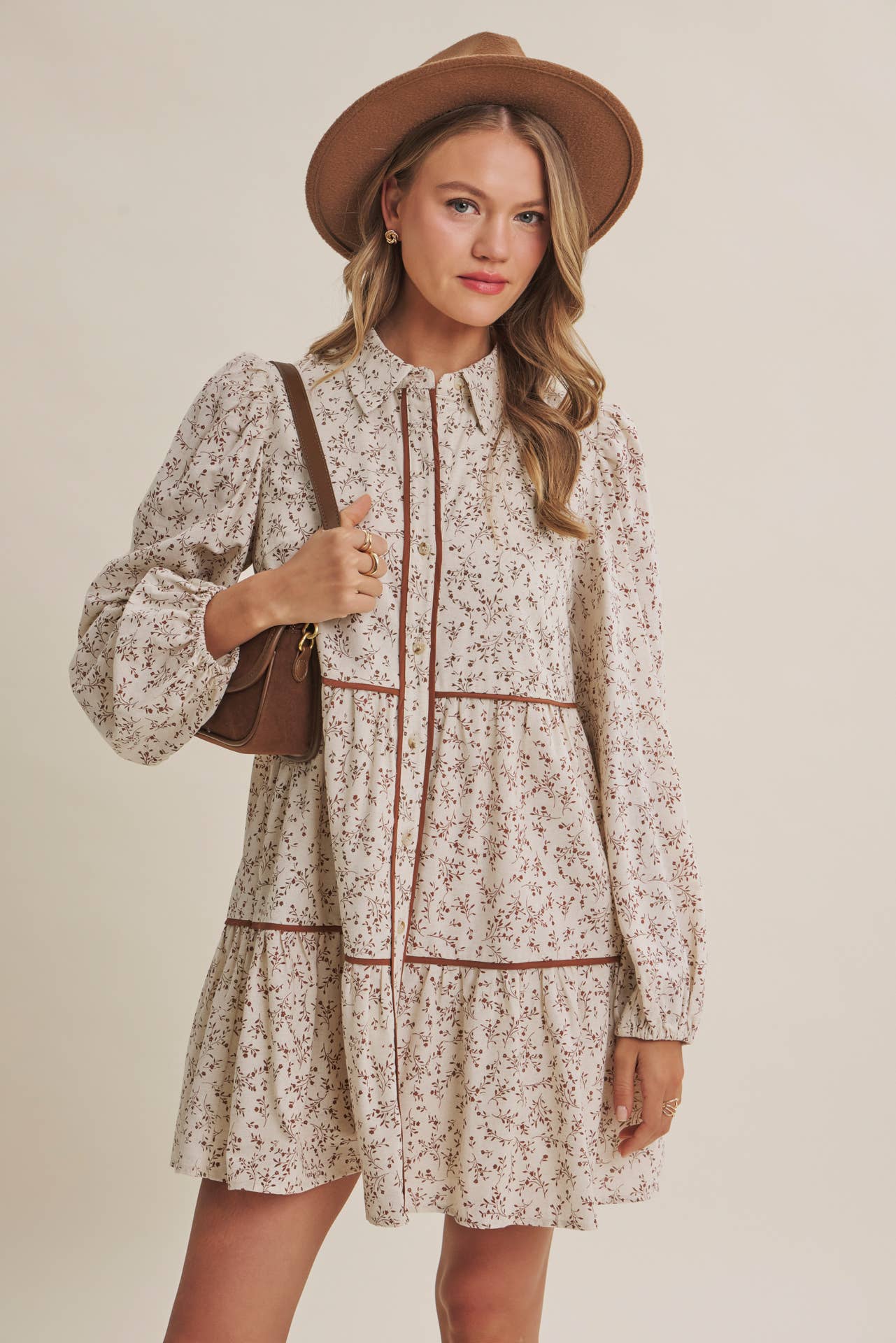 Autumn Bloom Floral Babydoll Mini Dress