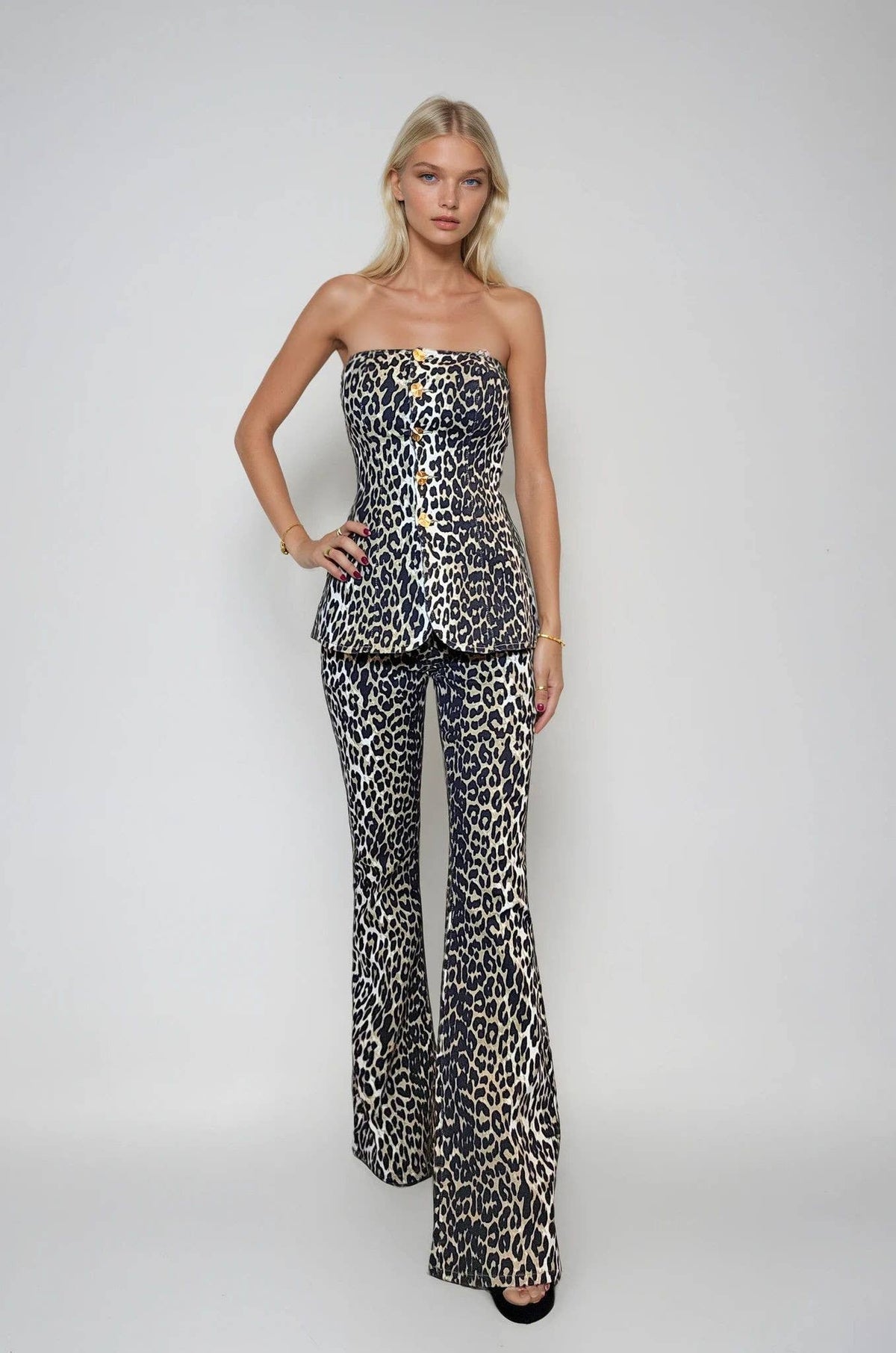 Ambria Leopard Print Stretch Denim Tube Top