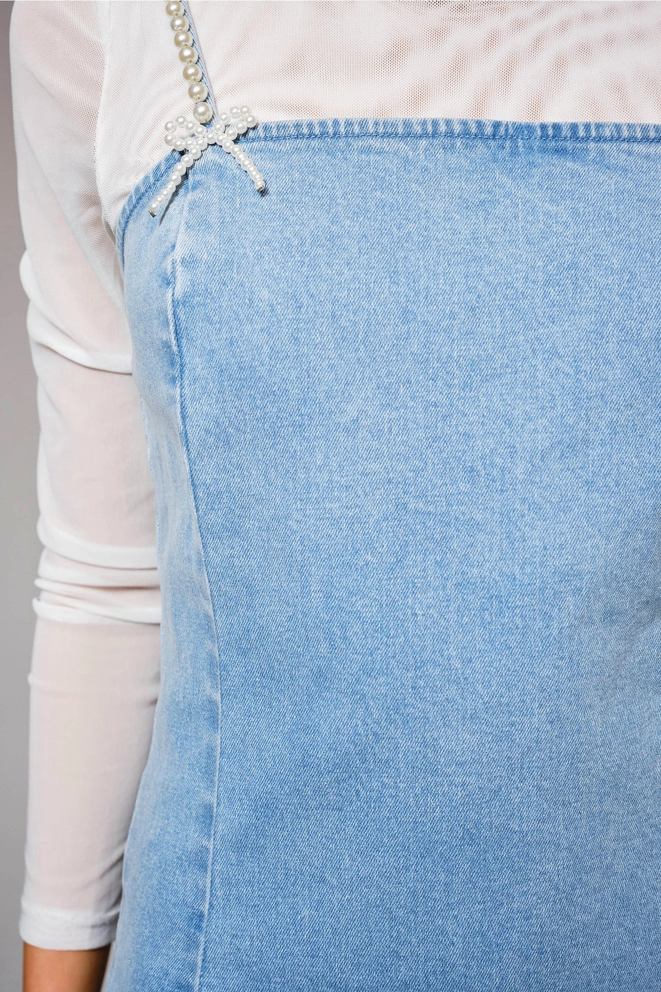 Ally Pearl Strap Stretch Denim Mini Denim Dress