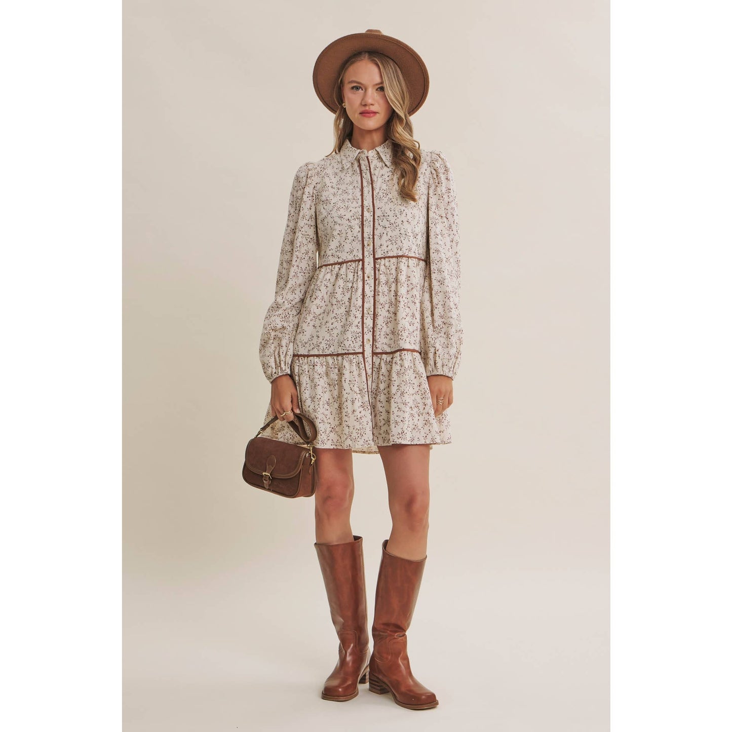 Autumn Bloom Floral Babydoll Mini Dress
