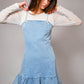 Ally Pearl Strap Stretch Denim Mini Denim Dress