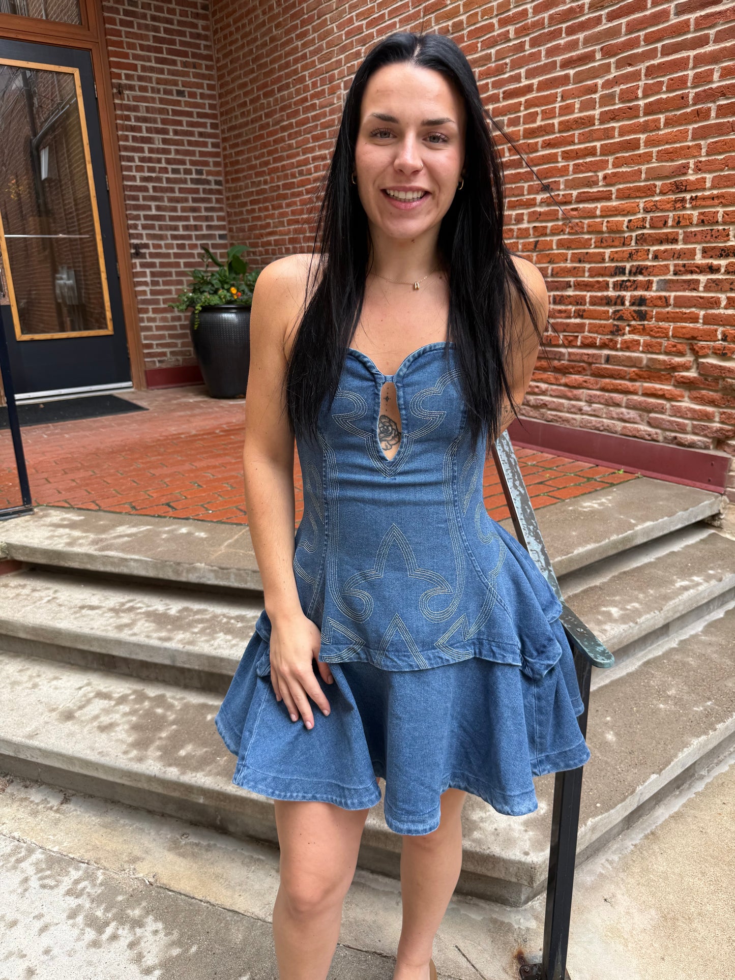 Sierra Western Stitch Sweetheart Denim Minidress