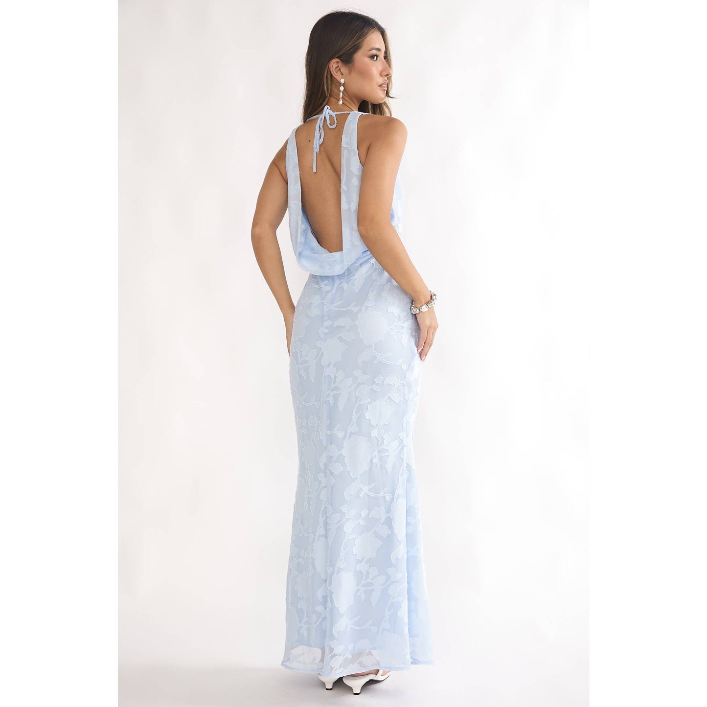 Lydia Floral Burnout Maxi Dress in Pale Blue