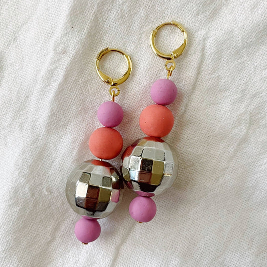 Disco Dangles | Polymer Clay Disco Ball Earrings: Warm